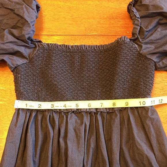 Aritzia Sunday Best Womens Size M Black Smocked Mini Nap Dress Puffed Sleeves - Picture 9 of 10